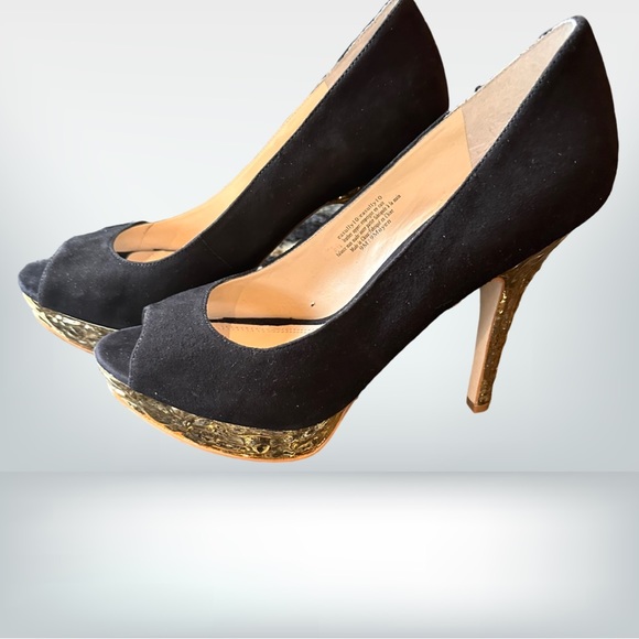 Enzo Angiolini gold platform Suede open toe Pumps - Picture 2 of 8